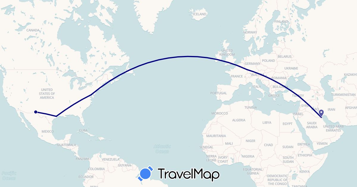 TravelMap itinerary: driving in France, Kuwait, Turkey, United States (Asia, Europe, North America)